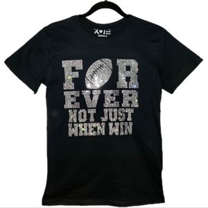 High Quality Forever Football Rhinestone Bling Bling Short Sleeve T-shirt